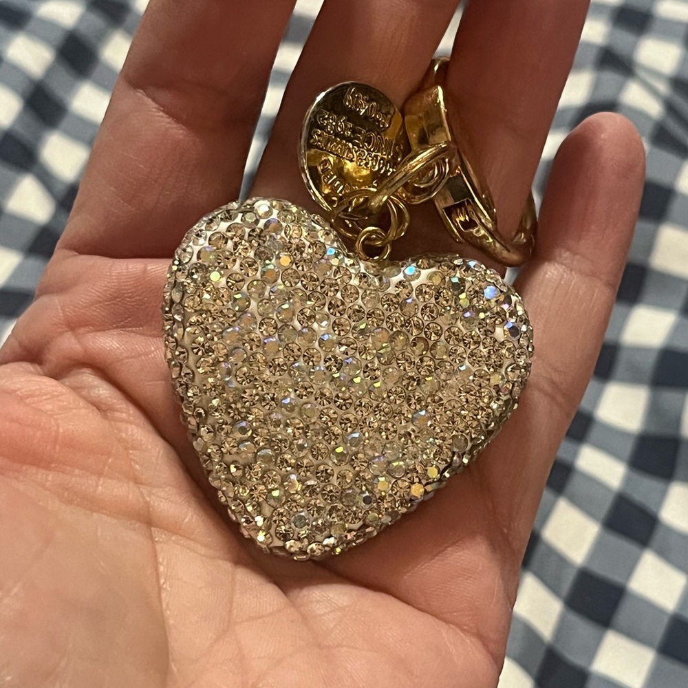 Silver Iridescent Heart Pendant with Crystals